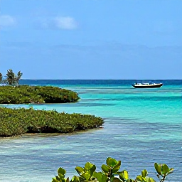 Caribbean Holidays, Jamaica December Holidays, Jamaican coastline with turquoise water, mangroves and a small boat exploring calm wetlands
