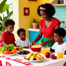 Caribbean Holidays, Jamaica December Holidays, Jamaican family preparing traditional Christmas food in a colourful kitchen, festive table and tropical ingredients