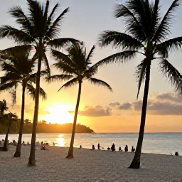 Caribbean Holidays, Jamaica December Holidays, Quiet Jamaican beach at sunset with palm trees, warm light and visitors enjoying a relaxed evening