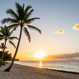 Caribbean Holidays, Jamaica December Holidays, Warm Jamaican beach at sunset in December, palm trees, calm turquoise sea and relaxed holiday atmosphere