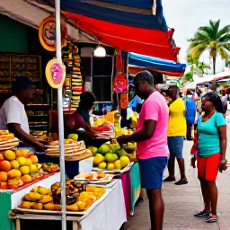 Caribbean Holidays, Jamaica December Tours, Colourful Jamaican market street with local food, tropical fruit, craft stalls and friendly visitors