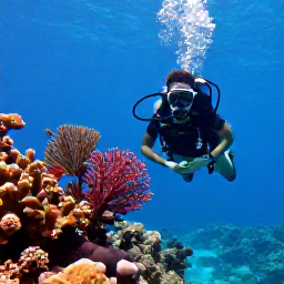 Caribbean Holidays, Jamaica Diving December, Scuba diver swimming beside a Jamaican coral reef with colourful fish, sea fans and clear blue water