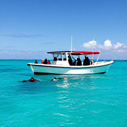 Caribbean Holidays, Jamaica Diving March, Small dive boat travelling along Jamaica&rsquo;s turquoise coast with divers preparing for a reef excursion