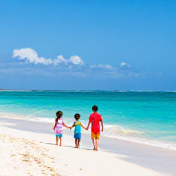 Caribbean Holidays, Jamaica Family Holidays, A happy family relaxing on a bright Jamaican beach in August, turquoise sea, soft sand and gentle sunshine