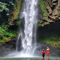 Caribbean Holidays, Jamaica Family Holidays, Family exploring Dunn's River Falls in Jamaica with a guide, climbing gently over rocks beside lush tropical vegetation and flowing water