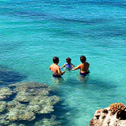 Caribbean Holidays, Jamaica Family Holidays, Family swimming in clear Jamaican sea beside a colourful coral reef, safe snorkelling experience with tropical fish and a local guide
