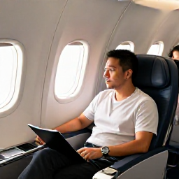 Caribbean Holidays, Jamaica February Flights, Business class passenger relaxing in a comfortable aircraft seat before a flight to Jamaica