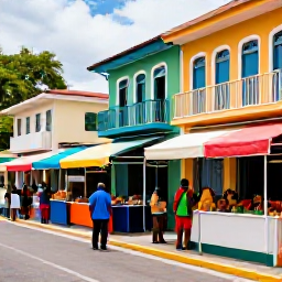 Caribbean Holidays, Jamaica February Holidays, Colourful Kingston street scene with reggae musicians, local food stalls and visitors exploring Jamaica in February