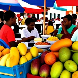 Caribbean Holidays, Jamaica February Holidays, Jamaican market and local restaurant scene with colourful fruit, traditional food and friendly atmosphere