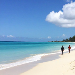 Caribbean Holidays, Jamaica February Holidays, Negril Seven Mile Beach in February with calm turquoise water, white sand and a couple walking along the shore