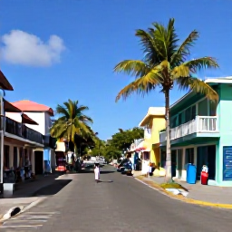 Caribbean Holidays, Jamaica February Holidays, Sunny Kingston street scene in February with colourful Jamaican buildings, local people, palm trees and a relaxed Caribbean atmosphere