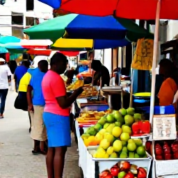 Caribbean Holidays, Jamaica February Tours, Colourful Jamaican market street with local food, fruit, crafts and friendly visitors