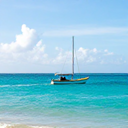 Caribbean Holidays, Jamaica Fishing December, A bright December morning on the Jamaican coast, with a small fishing boat leaving turquoise water near Montego Bay