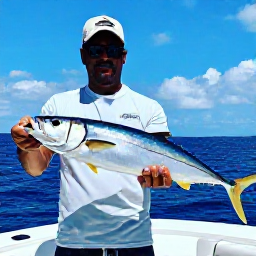 Caribbean Holidays, Jamaica Fishing, Deep-sea fishing charter with anglers fighting a powerful fish off the Jamaican coast under a bright blue sky