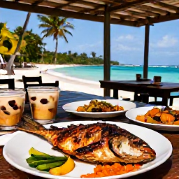 Caribbean Holidays, Jamaica Fishing July, Jamaican seaside restaurant serving freshly prepared grilled fish, colourful local dishes and tropical surroundings