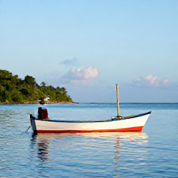 Caribbean Holidays, Jamaica Fishing October, Traditional Jamaican fishing boat on calm blue Caribbean water at sunrise, with green coastline in the background