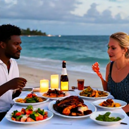 Caribbean Holidays, Jamaica Fishing September, Fresh Jamaican seafood supper beside the sea, grilled fish, tropical salad and relaxed evening atmosphere
