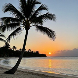 Caribbean Holidays, Jamaica Holidays, A relaxed Jamaican sunset over the sea, with palm trees, a quiet beach and warm golden light