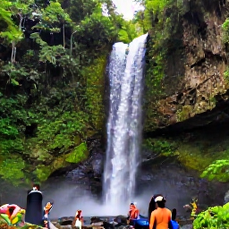 Caribbean Holidays, Jamaica Holidays July, Jamaican waterfall and lush tropical forest near Ocho Rios, with visitors climbing natural rock terraces