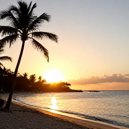 Caribbean Holidays, Jamaica Holidays July, Negril Seven Mile Beach in Jamaica at sunset, with calm turquoise water, golden sand and silhouettes of palm trees