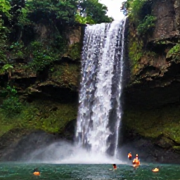 Caribbean Holidays, Jamaica Holidays, Visitors swimming beneath the natural cascades of Dunn's River Falls in Jamaica, surrounded by lush tropical forest