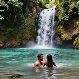 Caribbean Holidays, Jamaica Honeymoons July, Newlywed couple swimming in a clear Jamaican waterfall surrounded by lush tropical forest