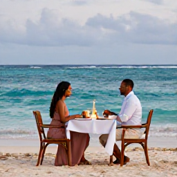 Caribbean Holidays, Jamaica Honeymoons, Newlywed couple enjoying a private candlelit dinner beside the sea in Jamaica