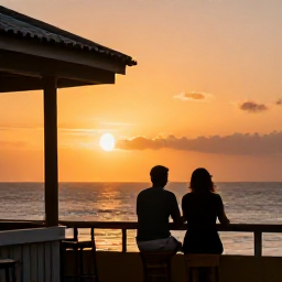 Caribbean Holidays, Jamaica in April, A couple watching the sunset from Rick's Cafe in Negril, Jamaica, with warm orange sky and ocean views