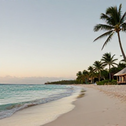 Caribbean Holidays, Jamaica in April, Adults-only beachfront resort in Jamaica at sunrise, calm turquoise sea, white sand and tropical palms