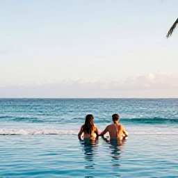 Caribbean Holidays, Jamaica in April, Couple relaxing beside an infinity pool at an adults-only Jamaican resort, ocean views and soft afternoon light