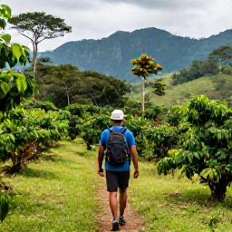 Caribbean Holidays, Jamaica in April, Hiker walking through the Blue Mountains of Jamaica in April, surrounded by green forest, coffee plants and distant mountain views
