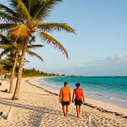 Caribbean Holidays, Jamaica in April, Jamaican April afternoon with couple walking along Seven Mile Beach, turquoise water, palm trees and warm sunlight