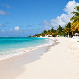 Caribbean Holidays, Jamaica in August, A bright Jamaican beach in August with turquoise sea, soft white sand, palm trees and a relaxed all-inclusive resort atmosphere