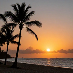 Caribbean Holidays, Jamaica in August, A peaceful Jamaican sunset over the Caribbean Sea, with silhouettes of palm trees, a sandy shoreline and warm orange light