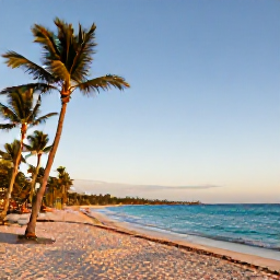 Caribbean Holidays, Jamaica in August, A wide sandy beach in Jamaica at sunrise, turquoise Caribbean sea, palm trees and a relaxed holiday atmosphere