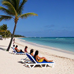 Caribbean Holidays, Jamaica in August, Travellers relaxing on a beautiful Jamaican beach in August, clear blue water, sun loungers, shaded palms and gentle waves