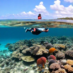 Caribbean Holidays, Jamaica in August, Visitors snorkelling above a colourful Jamaican coral reef in clear shallow water, tropical fish and a sunny Caribbean coastline