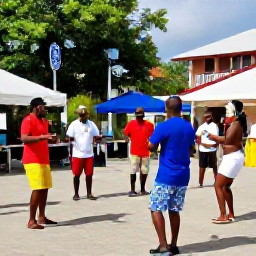 Caribbean Holidays, Jamaica in July, Colourful Jamaican cultural festival in a lively town square during July, with local musicians, dancers and welcoming visitors