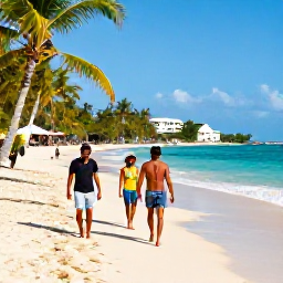 Caribbean Holidays, Jamaica in June, Friendly travellers enjoying a relaxed Jamaican holiday in June, combining a coastal town, local culture and tropical scenery
