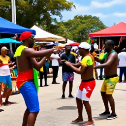 Caribbean Holidays, Jamaica in May, Colourful Jamaican street festival in May with musicians, dancers, local food stalls and joyful crowds
