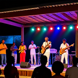 Caribbean Holidays, Jamaica in May, Jamaican cultural evening with live reggae band, dancing locals, colourful lights and an authentic open-air atmosphere