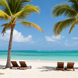 Caribbean Holidays, Jamaica in May, Sunny Jamaican beach in May with turquoise water, palm trees, sun loungers and a relaxed traveller enjoying the coast