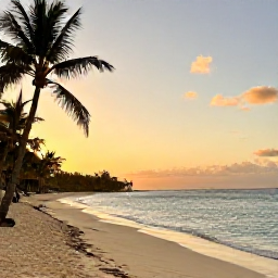 Caribbean Holidays, Jamaica in October, A relaxed Jamaican beach at sunset in October, turquoise sea, pale sand, palm trees and a warm golden sky