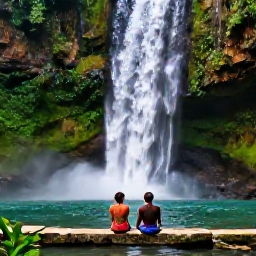 Caribbean Holidays, Jamaica in October, Couple exploring Dunn's River Falls in Jamaica, lush greenery, clear water and natural stone steps
