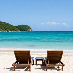 Caribbean Holidays, Jamaica in October, Quiet Jamaican beach in October with sun loungers, turquoise water, soft sand and distant green hills