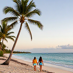 Caribbean Holidays, Jamaica in September, Couple walking hand in hand along a quiet Jamaican beach at sunset, palm trees and calm turquoise sea