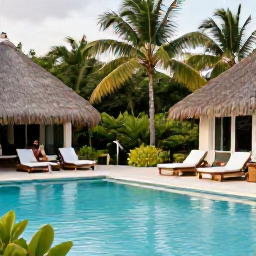 Caribbean Holidays, Jamaica in September, Elegant Jamaican resort pool with loungers, tropical gardens and a couple enjoying a quiet September afternoon