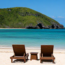 Caribbean Holidays, Jamaica in September, Romantic Jamaican beach with two sun loungers, clear blue water and lush green hills in the background