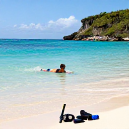 Caribbean Holidays, Jamaica in September, Traveller swimming in clear blue water beside a Jamaican beach, snorkelling equipment nearby, bright tropical September sunshine
