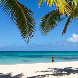Caribbean Holidays, Jamaica Instagram Hotspots, A bright tropical beach in Jamaica during October, with turquoise water, swaying palms and a traveller taking photographs